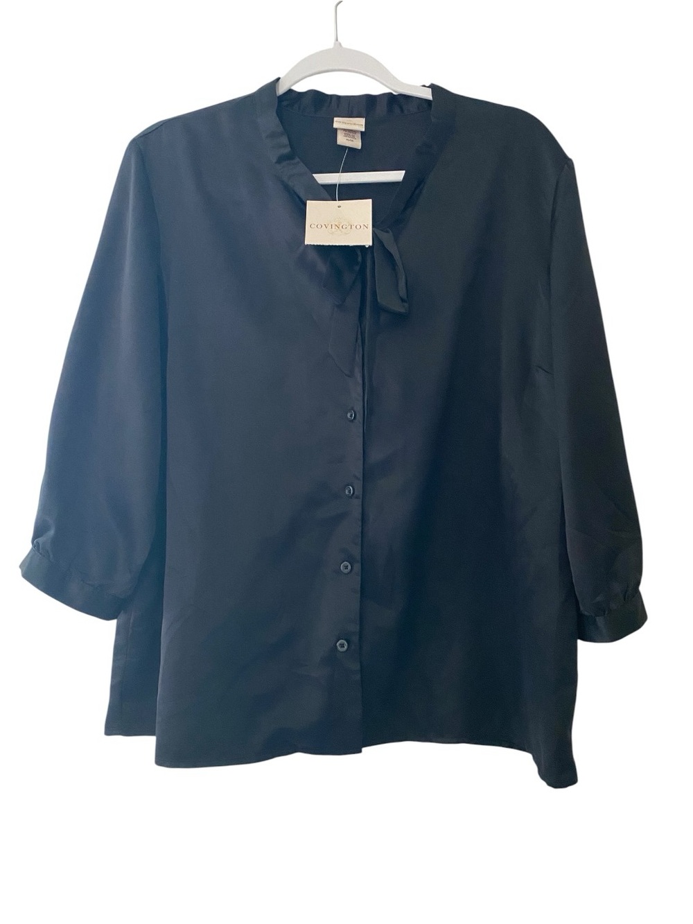 Covington Blouse Black Tie-Neck Button Front Jacket